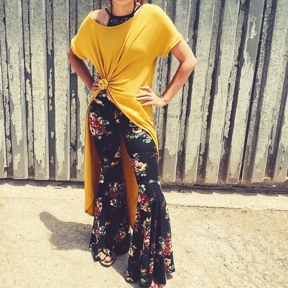 Black Floral Bell Bottoms